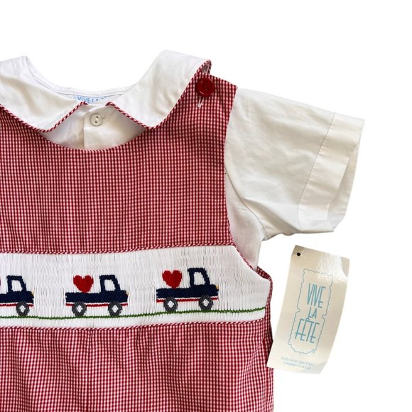 NWT Vive La Fete Smocked Check Sheersucker Shortall 3 - Picture 2 of 5